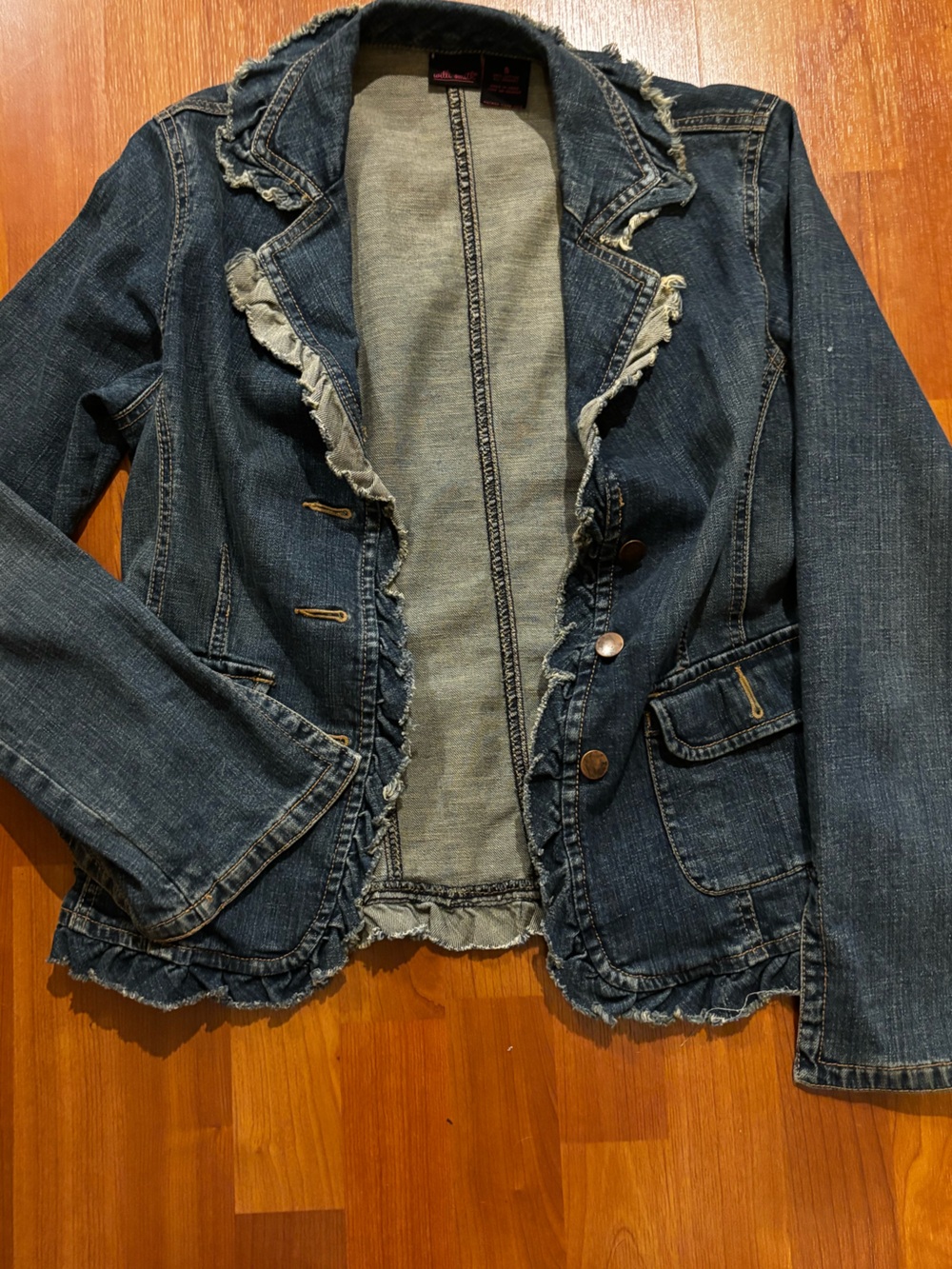 Willi Smith Dark Blue Ruffle-Trim Denim Jacket